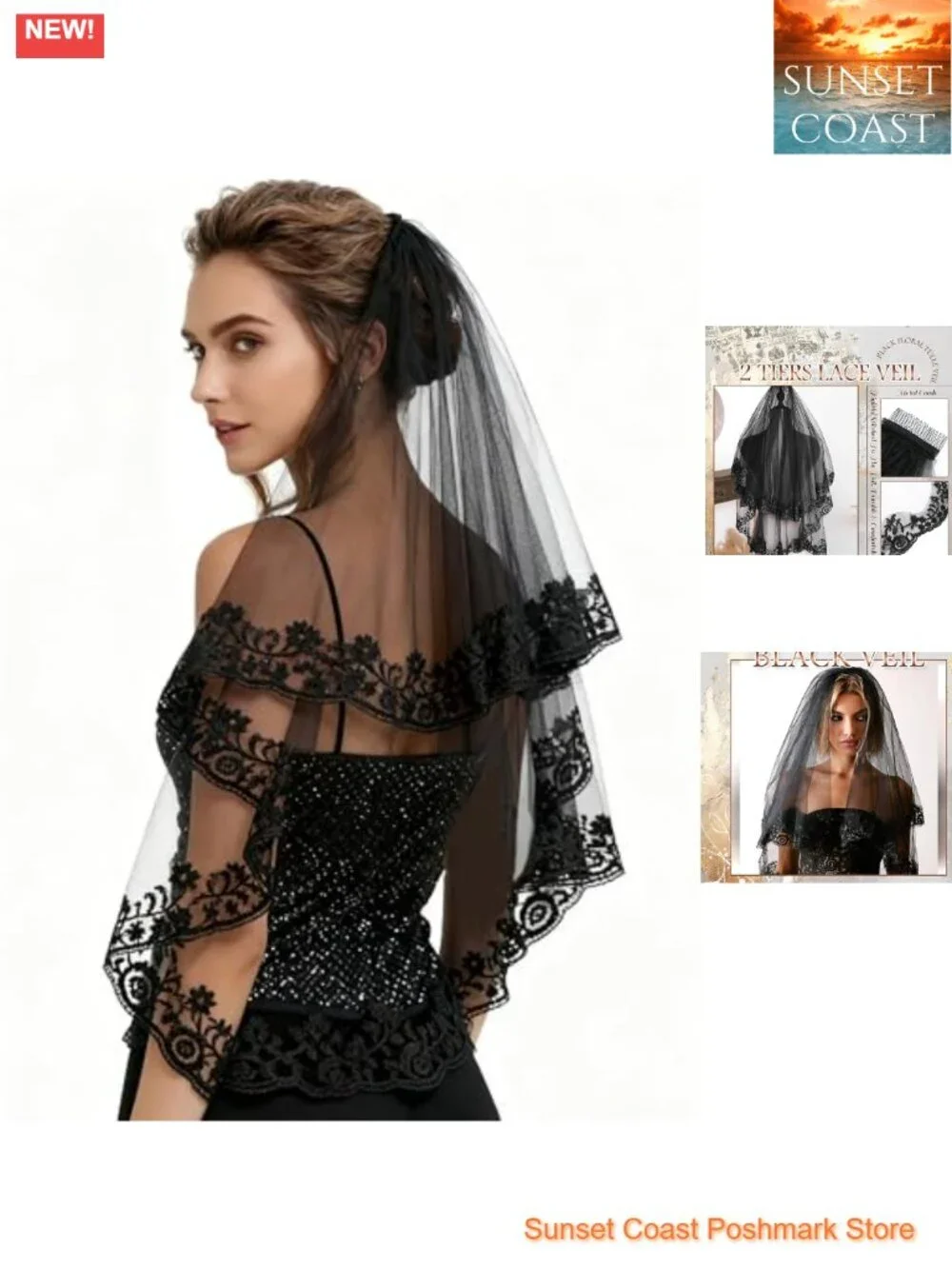 Lace Wedding Veil 2 Tiers Embroidered Floral Edge Bridal Veil